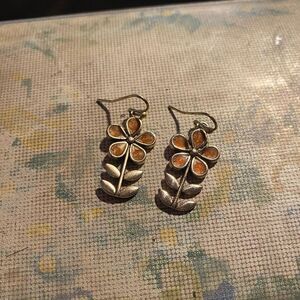 Tiny Gold and Orange Color Flower Earrings